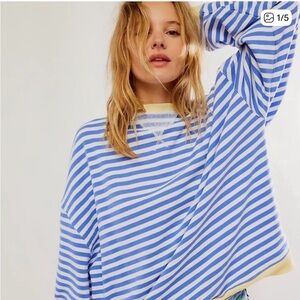 NWOT Free People Classic Striped
Oversized Crewneck in Cobalt Combo Size
Medium!